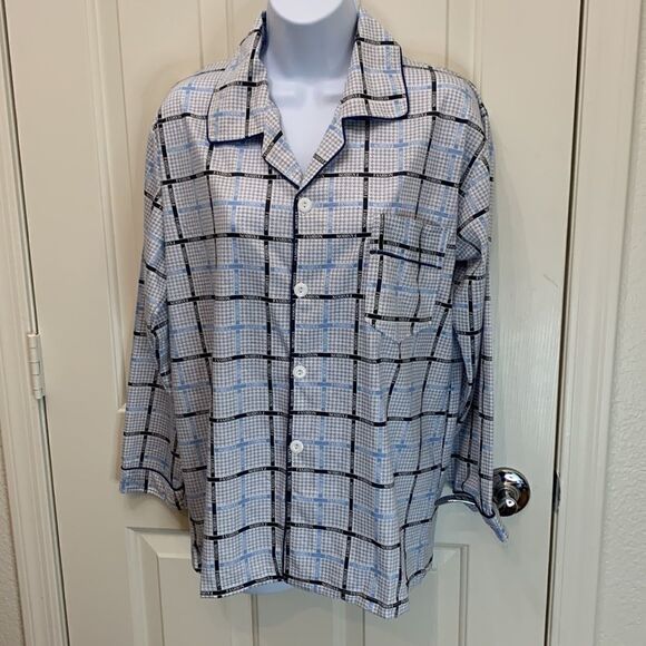 Ya Oi Medium FASHION Blue Gray Pajama Top V Neck Collar Button Front Long Sleeve - Picture 2 of 9